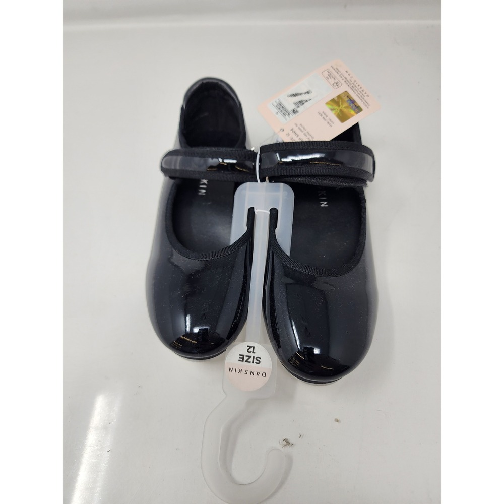 Danskin Girls Mary Jane Tap Shoes Black Patent Faux Leather Casual Size 12